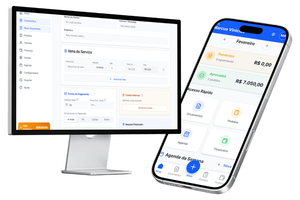 Orçamento Fácil no notebook e celular